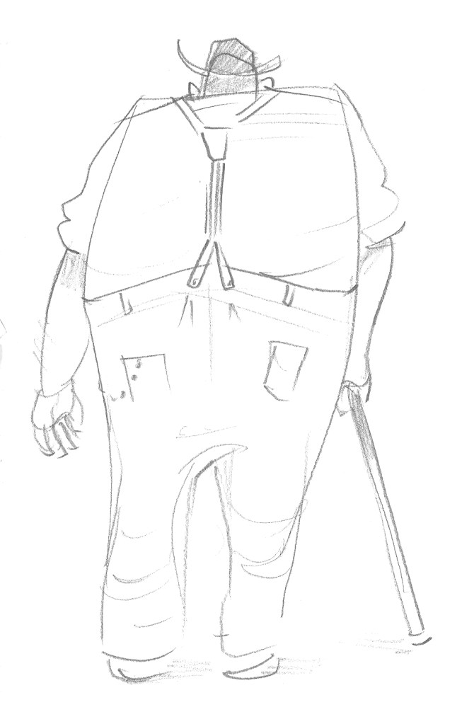 An elderly gentleman I saw while sketching at Powell's.  I hope my pants never look like that! 