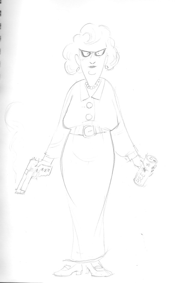 The grand finale. A Desert Eagle and a beer can seemed like fitting things for her to be holding, since I couldn't think of anything else . . . 